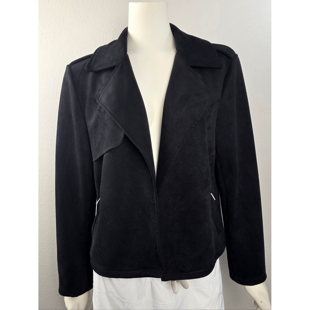 Bagatelle Collection Black Faux Suede Draped Moto Jacket Women's L Zip Pockets